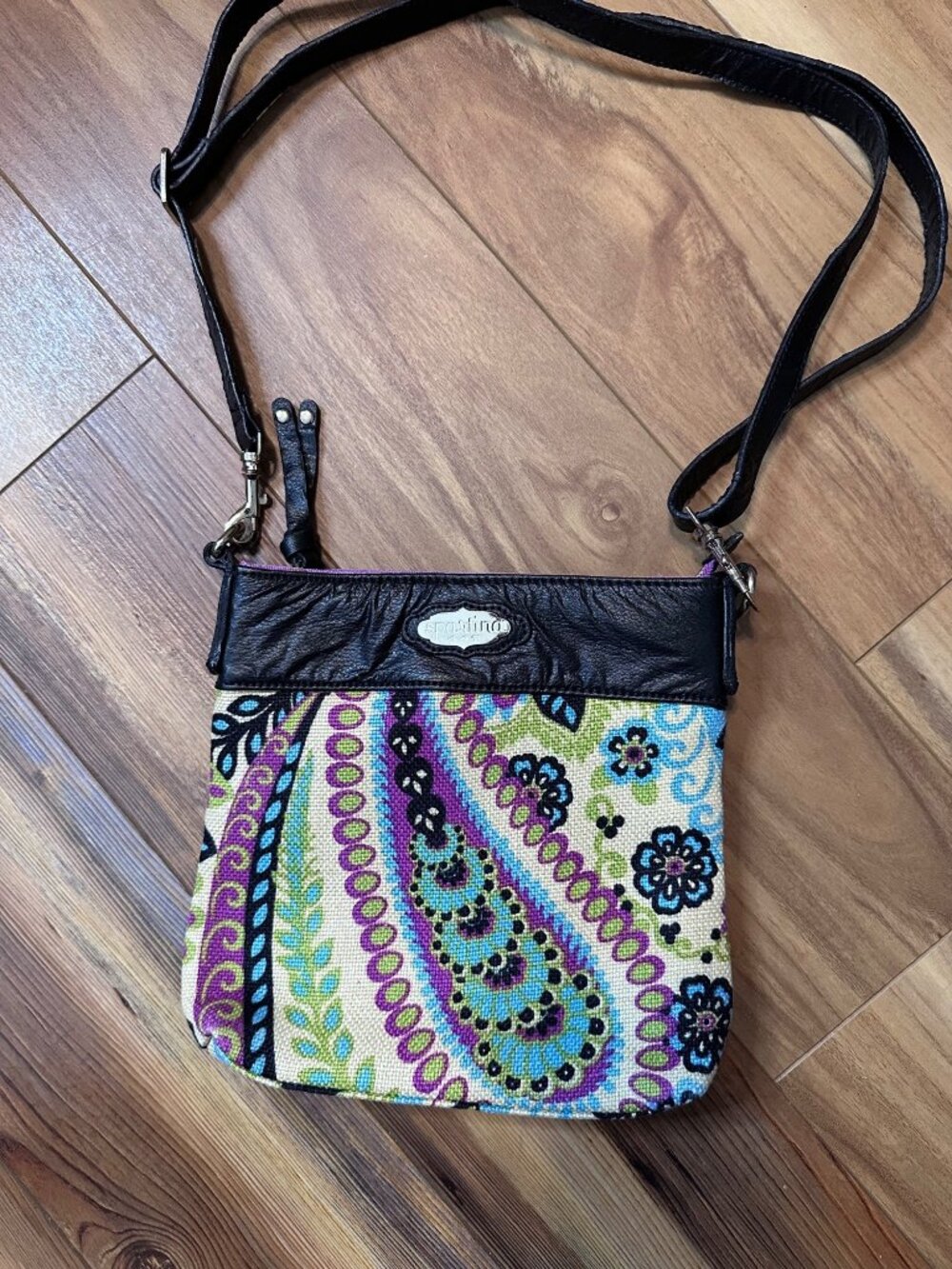 Spartina 449 Crossbody Bag Linen Leather Boho Floral Small Purse Colorful